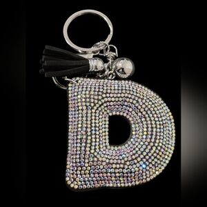 Crystal Letter "D" Bag Charm Keychain with Tassel